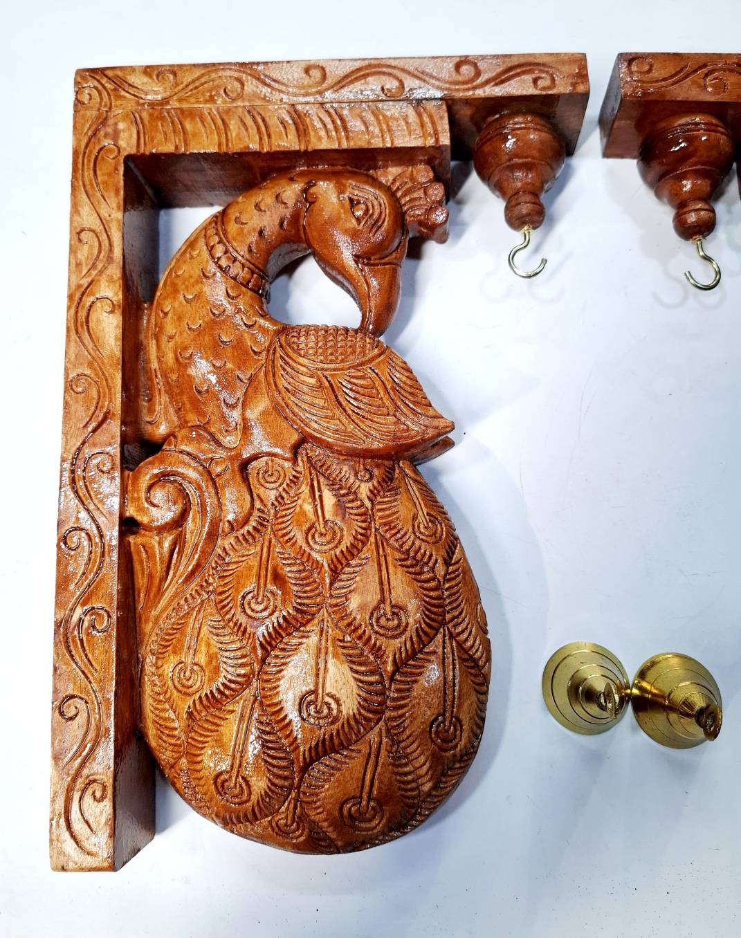 Wooden Peacock Wall Bracket Pair