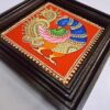 Tanjore Painting Peacock, framed in Teakwood with 22K Gold Foils, is an exquisite Indian handmade artwork, housewarming gift, ready to ship.