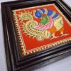 Tanjore Painting Peacock, framed in Teakwood with 22K Gold Foils, is an exquisite Indian handmade artwork, housewarming gift, ready to ship.