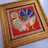 Tanjore Painting Peacock, framed in Teakwood with 22K Gold Foils, is an exquisite Indian handmade artwork, housewarming gift, ready to ship.