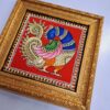 Tanjore Painting Peacock, framed in Teakwood with 22K Gold Foils, is an exquisite Indian handmade artwork, housewarming gift, ready to ship.