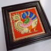 Tanjore Painting Peacock, framed in Teakwood with 22K Gold Foils, is an exquisite Indian handmade artwork, housewarming gift, ready to ship.