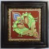 Tanjore painting of Birds by JLine Arts, adorned with gold foil and vibrant stones in a brown frame
