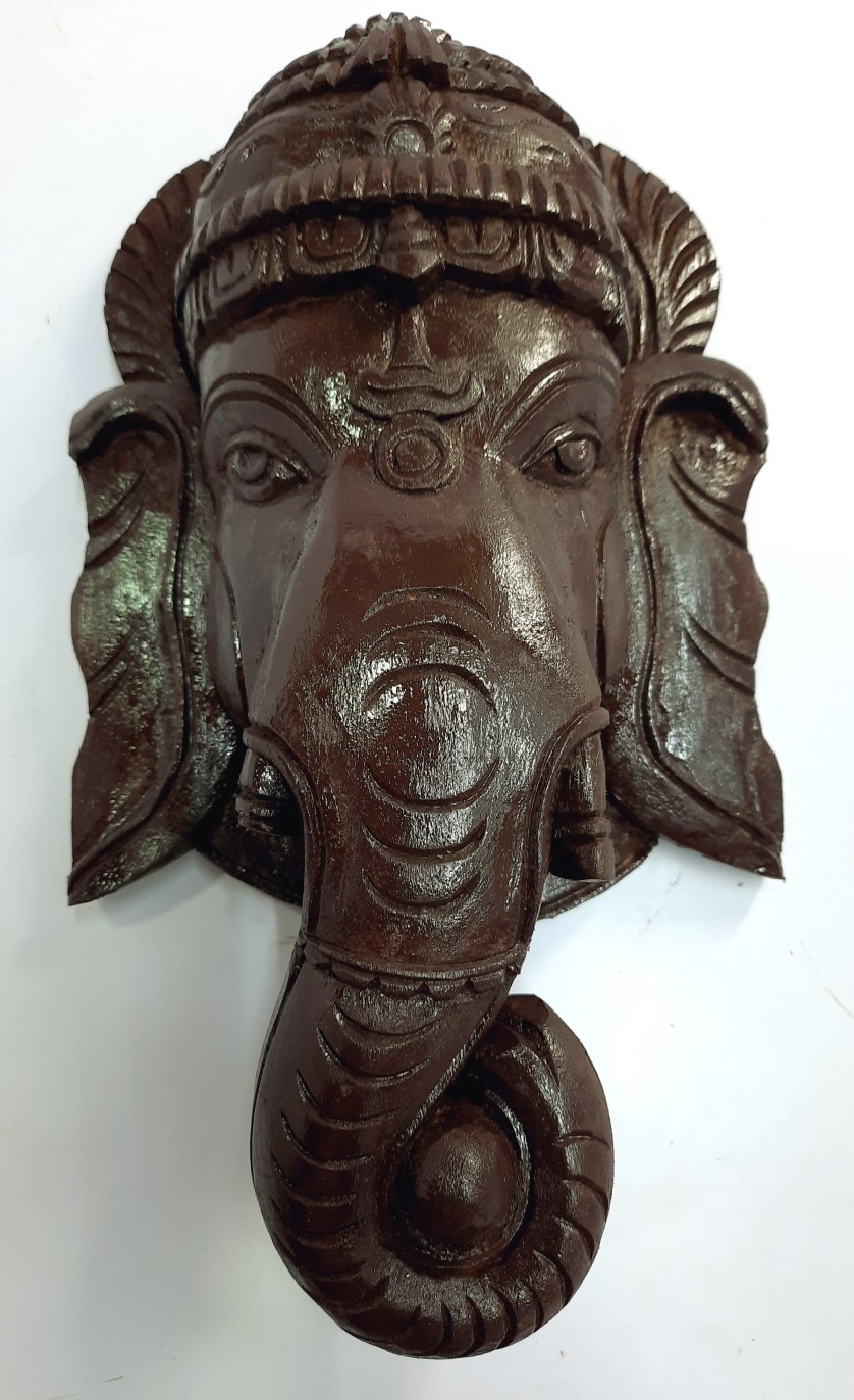 Wooden Ganesha Head Sculpture