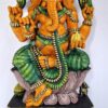 A large wooden Ganesha statue, named Ganesh Sculpture Ganapathi Vinayaka Vigneshwara, features intricate carvings and multiple arms with an elephant head, seated on a decorative pedestal. Ideal for temple or home décor and perfect for pooja rooms. Ready to ship. JLine Arts