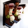 Wooden Peacock Wall Bracket Pair 13.5 Inch Hand Carved Solid Wood Multicolor Finish with Brass Bells for Temple, Home and Pooja Room Décor