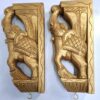 Wooden Elephant Corbel Pair Wall Bracket with Brass Bells, Color Brass Gold Finish, Door Entrance Wall Hanging, 12 Inch, Immediate Dispatch