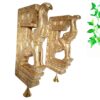 Hand-carved wooden elephant wall bracket pair with brass bells, South Indian pooja room and home wall decor.