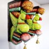 Wooden Wall Bracket Parrot Pair 12 Inch Hand Carved Multicolor Bird Corbels with Brass Bells for Pooja Room and Home Décor