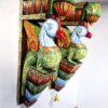 Wooden Peacock Wall Bracket Pair 18 Inch Hand Carved Solid Wood Multicolor Finish with Brass Bells for Pooja Room, Entrance and Home Décor