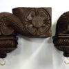 Wall Bracket Bodhil Pair, 7 inches, Brass Bells, Vintage style, South Indian Wood Carving, Handmade Main door wall hanging, Ready for Shipping