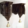 Wooden Wall Bracket Bodhil Pair with Brass Bells Vintage Style Entrance Wall Décor  Solid Wood Corbel Handmade 2 Pcs Ready to Ship