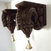 Wooden Wall Bracket Bodhil Pair with Brass Bells Vintage Style Entrance Wall Décor  Solid Wood Corbel Handmade 2 Pcs Ready to Ship