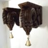 Wooden Wall Bracket Bodhil Pair with Brass Bells Vintage Style Entrance Wall Décor  Solid Wood Corbel Handmade 2 Pcs Ready to Ship