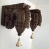 Set of 2 handmade vintage-style Bodhil wooden corbels with metal hooks - solid wood wall brackets for hanging lamps or displaying decor in entryways.
