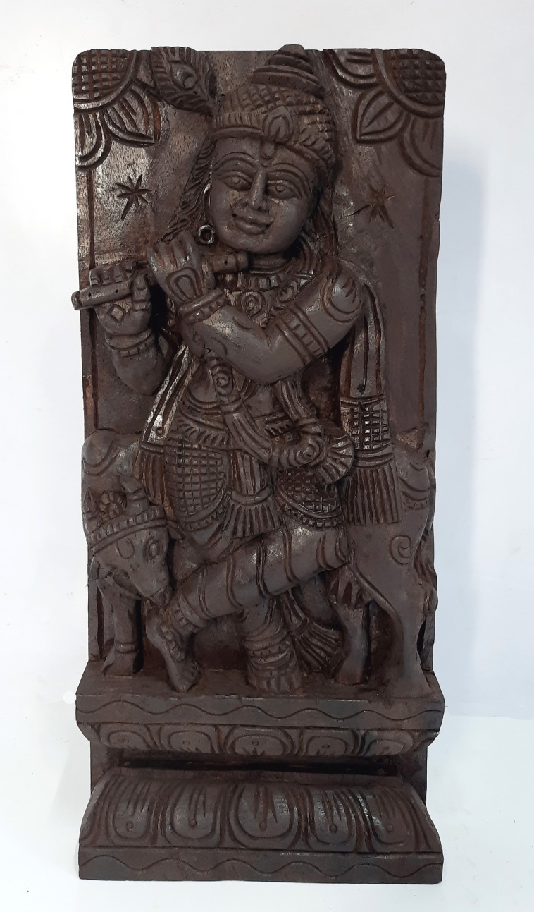 Krishna Wooden Wall Panel