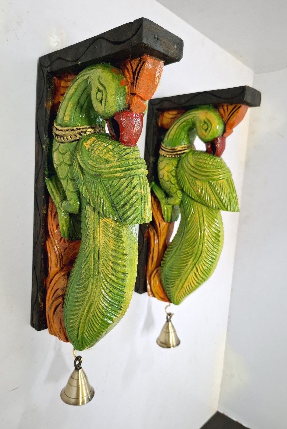 Wooden Parrot Wall Bracket Pair