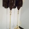 Set of 2 brown-finished Bodhil wooden wall corbels with attached brass diya lamps - traditional handmade entrance decor brackets for pooja rooms or doorways