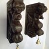 Wooden Wall Corbel Bird Pair beautifully carved Brown Finish Brass Bells Parrot Wall Bracket 2 Pcs Door Entrance Wall Décor Ready to Ship