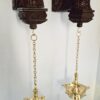 Wooden Wall Corbel Bodhil Pair Brown Finish with Brass Diya Lamps Wall Bracket Door Entrance Décor Hanging (2 Pcs) Ready to Ship