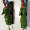 Handmade Wooden Peacock Wall Bracket Pair 12 Inches Multicolor Finish Brass Bells Wall Corbel 2 Pcs Door Entrance Peacock Wall Décor Wall Hanging Ready to Ship