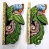 Handmade Wooden Peacock Wall Bracket Pair 12 Inches Multicolor Finish Brass Bells Wall Corbel 2 Pcs Door Entrance Peacock Wall Décor Wall Hanging Ready to Ship