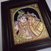 Radha Krishna Tanjore Painting with Frame 22K Gold Foils Teakwood Framed Painting Housewarming Gift Pooja Room Décor Ready to Ship