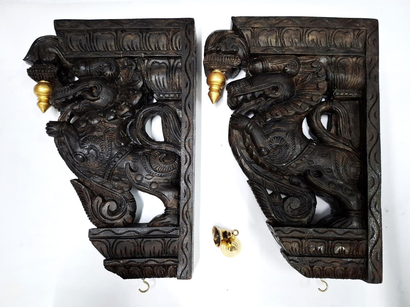 Wooden Yali Wall Corbel Pair