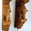 Wooden Elephant Wall Corbel Pair Natural Finish Brass Bells Wall Bracket 2 Pc Door Entrance Wall Décor Wall Hanging Ready to Ship