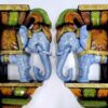 Wooden Elephant Wall Corbel Pair Multicolor Finish Brass Bells Wall Bracket 2 Pc Door Entrance Wall Décor Wall Hanging Ready to Ship