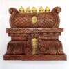 Hand-carved wooden temple gopuram wall panel, 10x12 inch, antique finish with brass bells, traditional South Indian mandir dome décor for pooja room or home entrance.