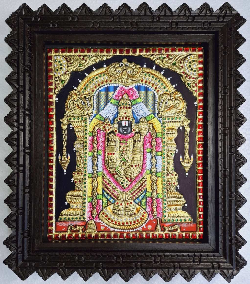 Traditional Balaji Tanjore painting with rich gold foil work – handcrafted Indian art for spiritual home decor and temple space