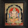 Traditional Ganesha Tanjore painting with rich gold foil work – handcrafted Indian art for spiritual home decor and temple Ganesh wall art