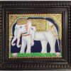 JLine Arts Tanjore painting elephant gold foil teakwood framed 15x13 inch 38x33 cm handmade South Indian decor Hindu wall art traditional Thanjavur painting festival decor pooja room Indian handicraft wedding gift Diwali decor auspicious elephant Ganesha associated art