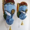JLine Arts Elephant Head Wooden Wall Bracket Pair, handmade multicolor wooden corbels with brass bells, 9 Inch traditional wall décor for home entrance and living room.