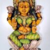 16-inch tall handmade wooden Lakshmi statue with multi-color finish, depicting Goddess Mahalakshmi seated on lotus. Hindu deity of wealth idol for home temples or spiritual gifting (16x9x3 inches)