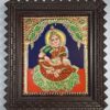 Framed Annapoorani Tanjore painting with 22K gold foil and crystal rhinestones – 15x13 inch Indian spiritual artwork, perfect for pooja room or gifting.
