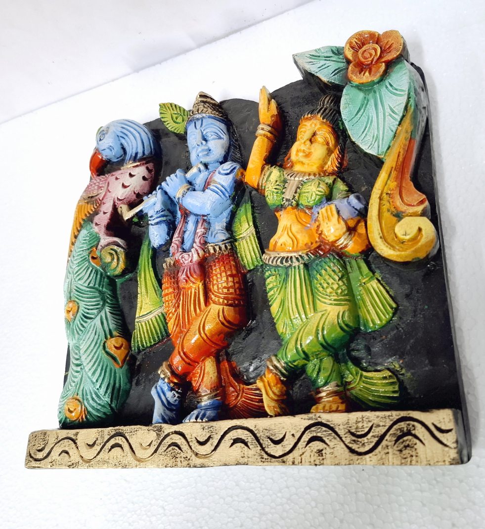 Wooden Radha Krishna Wall Panel