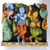 12 Inch Wooden Radha Krishna Wall Panel – Hand-Carved Multicolor Dome Mandir Wall Decor for Home or Temple