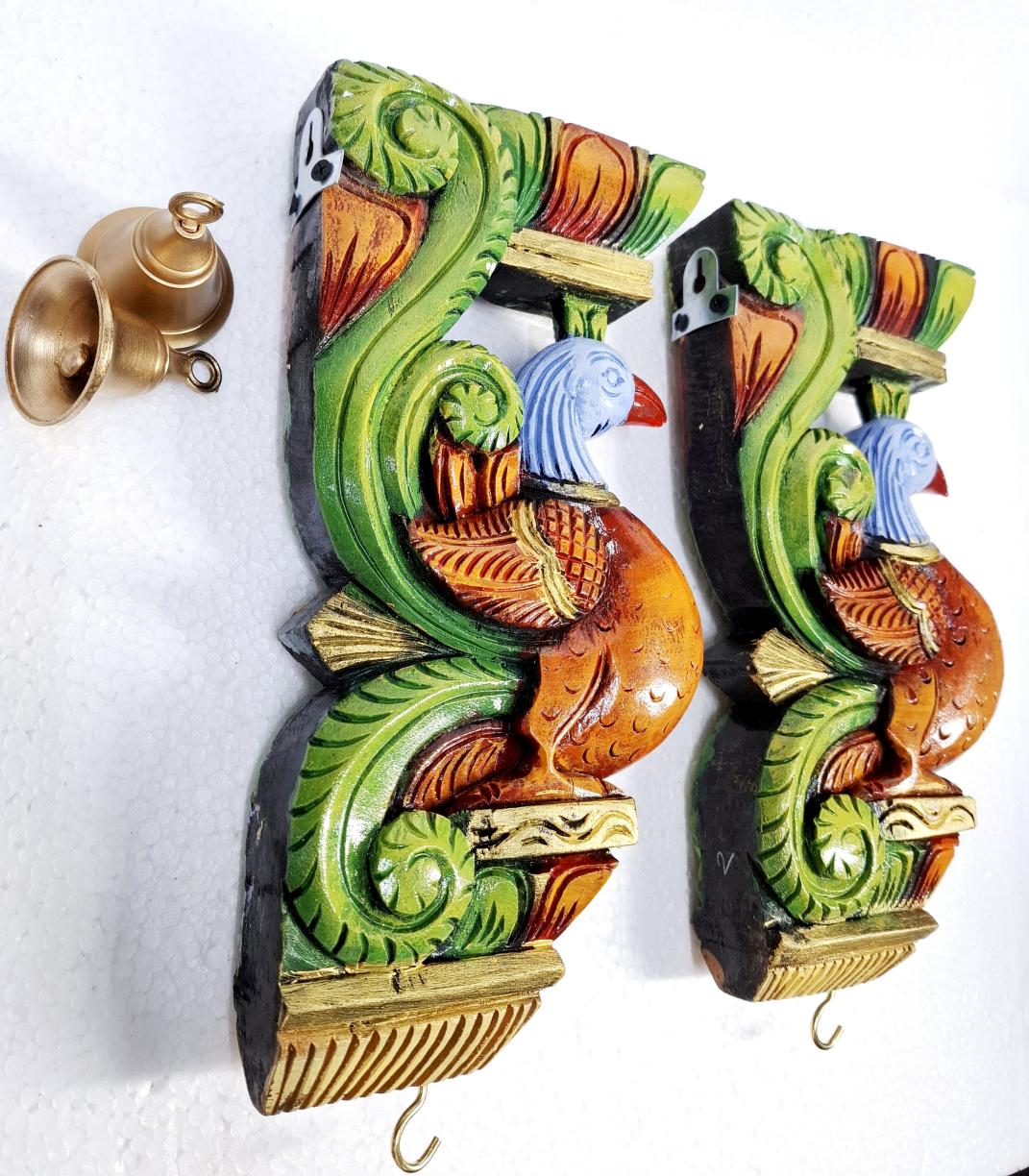 Wooden Peacock Wall Corbel Pair