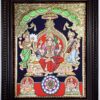 Lalitha Devi Tanjore Painting with 22K gold foil and teakwood frame, 27x21 inches, handmade Indian artwork.