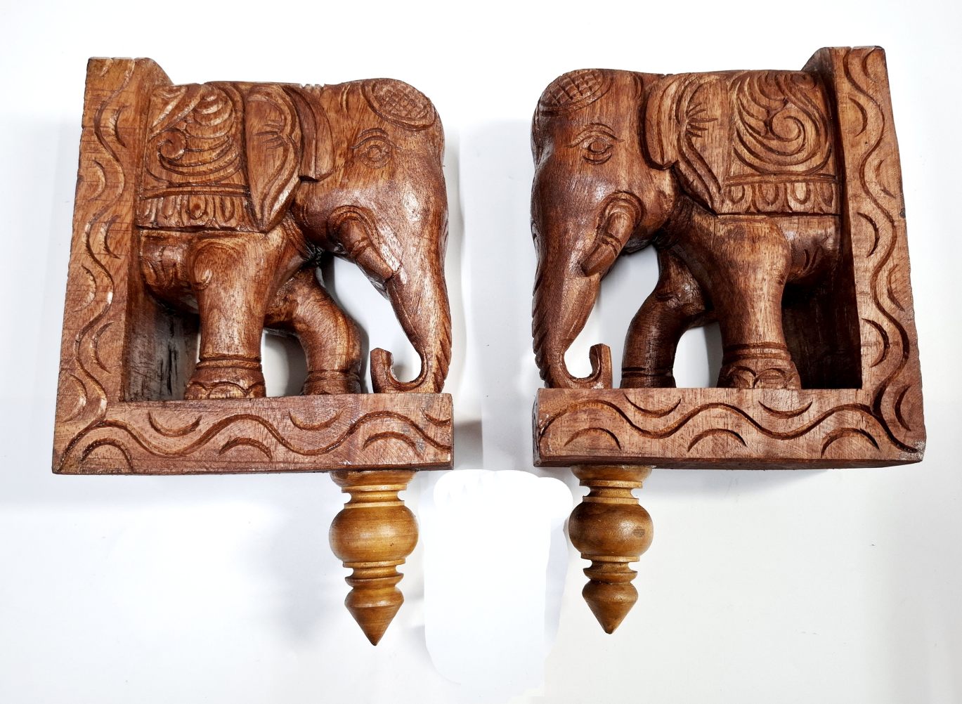 Wooden Elephant Wall Bracket Pair