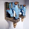 Handcrafted Wooden Elephant Wall Bracket Pair | 10 Inch Antique Multicolor Finish | Solid Wood Hand-Carved Wall Hanging for Pooja Room & Entrance Décor