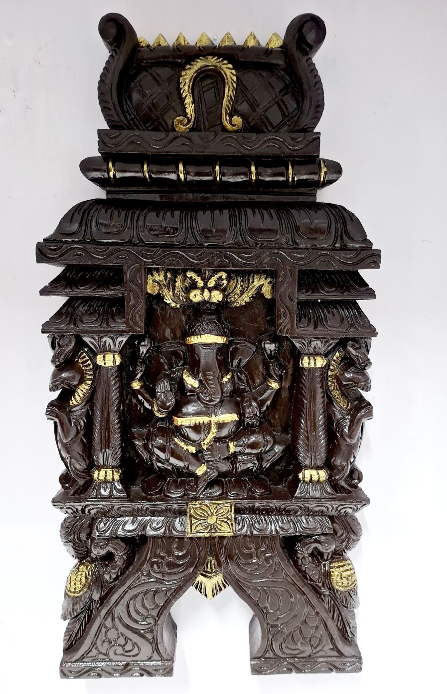 Wooden Ganesha Kavadi Wall Panel 24 Inch Hand-Carved Solid Wood Wall Hanging Sculpture for Home Temple Décor"