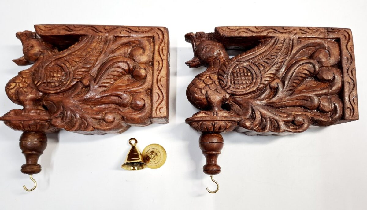 Wooden Peacock Wall Bracket Bodhil Pair