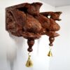 Handcrafted Wooden Wall Bracket Bodhil Pair | 9 Inch Peacock Design Solid Wood with Brass Bells | Antique Finish Indian Wall Hanging for Pooja Room & Entrance