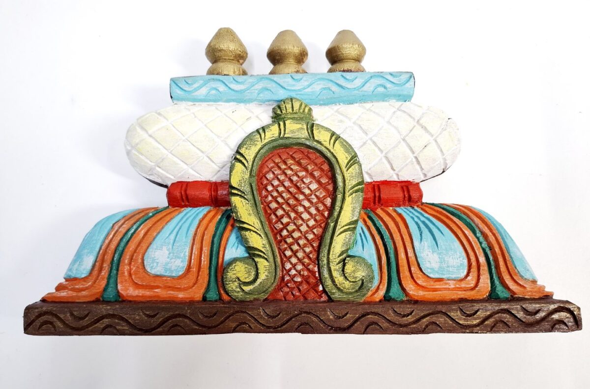 Wooden Temple Gopuram Wall Panel 12 Inch Hand Carved Antique Style Multicolor Mandir Dome Wall Hanging for Home & Pooja Room Decor