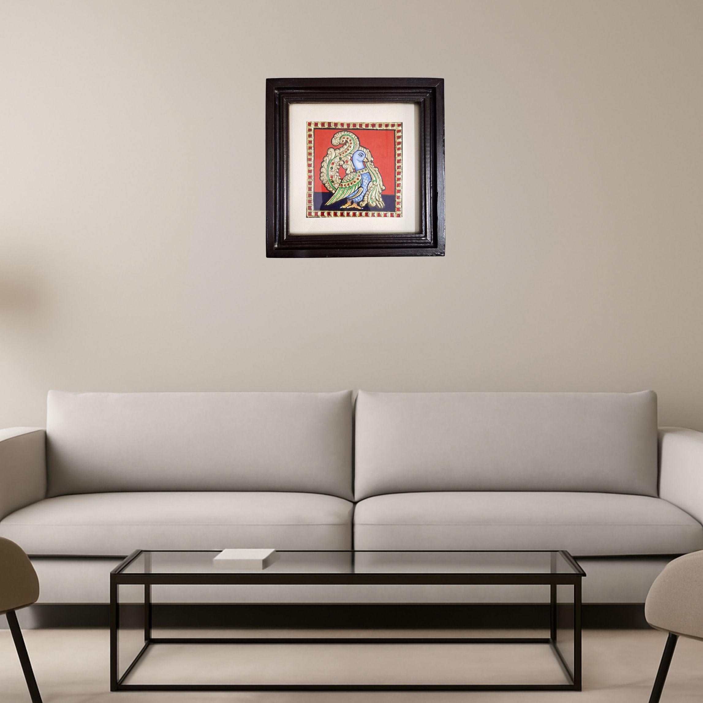 Bird Tanjore Painting Parrot Peacock