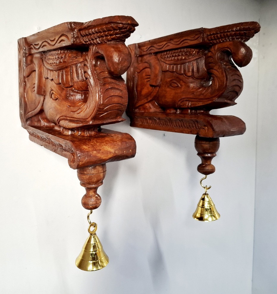 Wooden Elephant Wall Bracket Pair