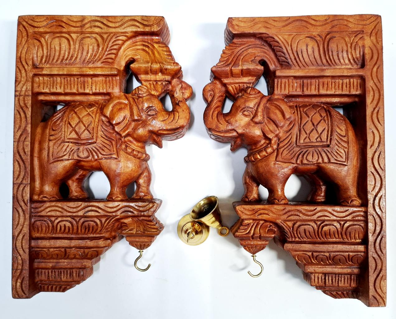 Wooden Elephant Wall Bracket Pair